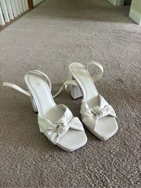MIA Cream Knot Front Slingback Block Heels